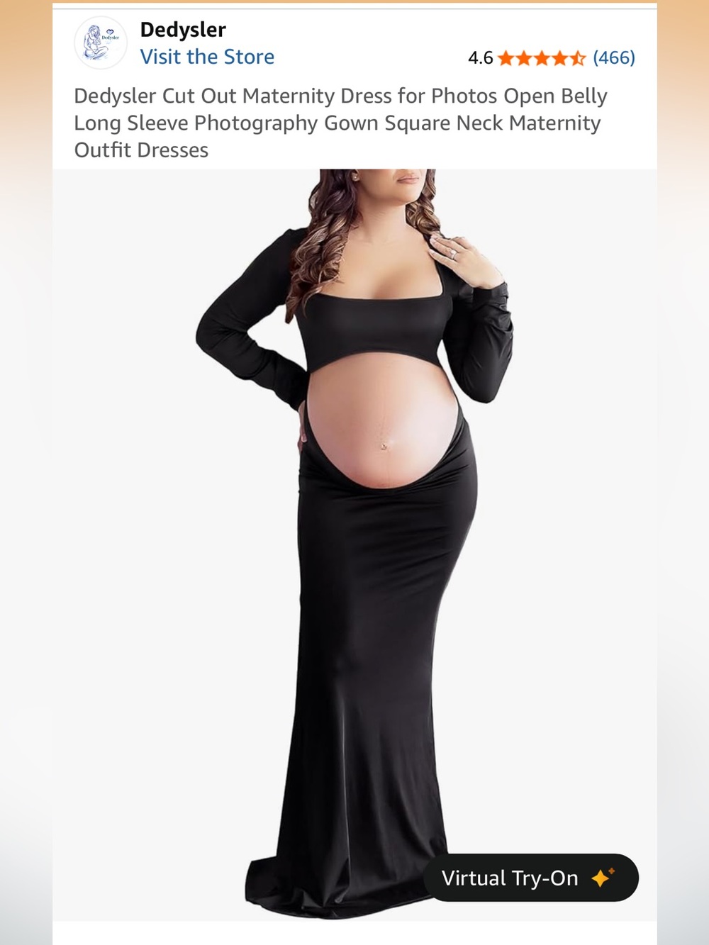 Black Long Sleeve Open Belly Maternity Dress